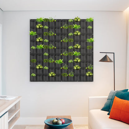 Hanging Planting Grow Bags, 90 Pockets Wall Planter Wall Mounted Grow Bag Outdoor Indoor Gardening Vertical Greening Flower Container, Planting Bags Storage Bags(1.1 m × 1.1 m, Black)