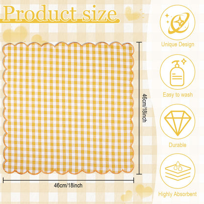 SmoothNovelty 12 Pack Buffalo Plaid Cloth Napkins 18x18 Inch Checkered Cloth Napkins Scalloped Soft Cotton Table Mat Washable Reusable for Dinner Wedding Holiday Birthday Parties (Classic,Yellow)