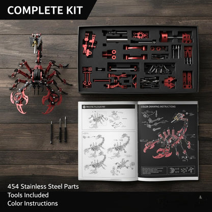 Scorpion 3D Metal Puzzles for Adults,454PCS Stainless Steel DIY Mechanical Metal Model Kits,No Glue Assembly with Movable Joints,Challenging Metal Building Kit Desk Decor Gift (Black-Red)