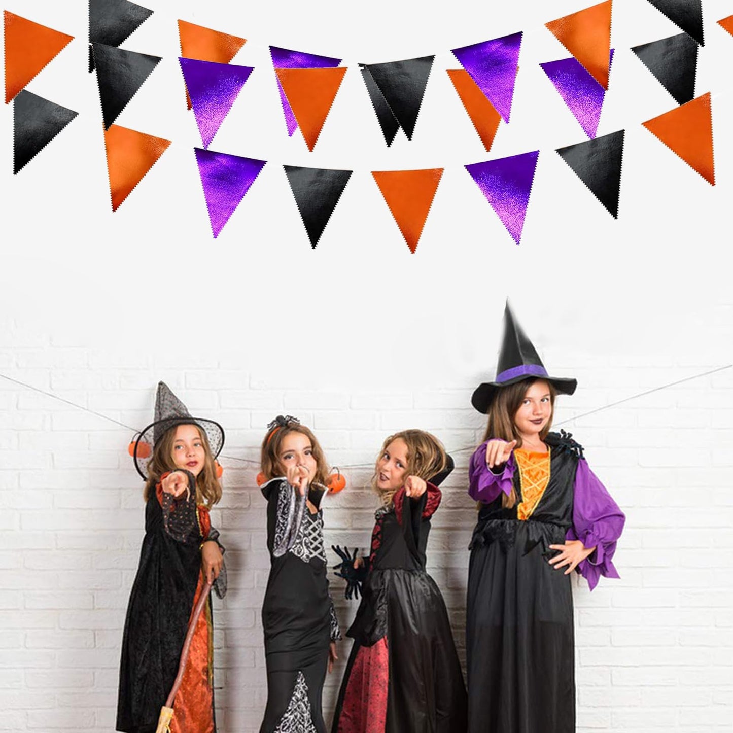 Zwiebeco 39Ft Black Orange Purple Glitter Fabric Bunting Banner Triangle Flags Hanging Cotton Pennant Banner for Birthday Wedding Engagement Halloween Theme Party Home Garden Decorations Supplies