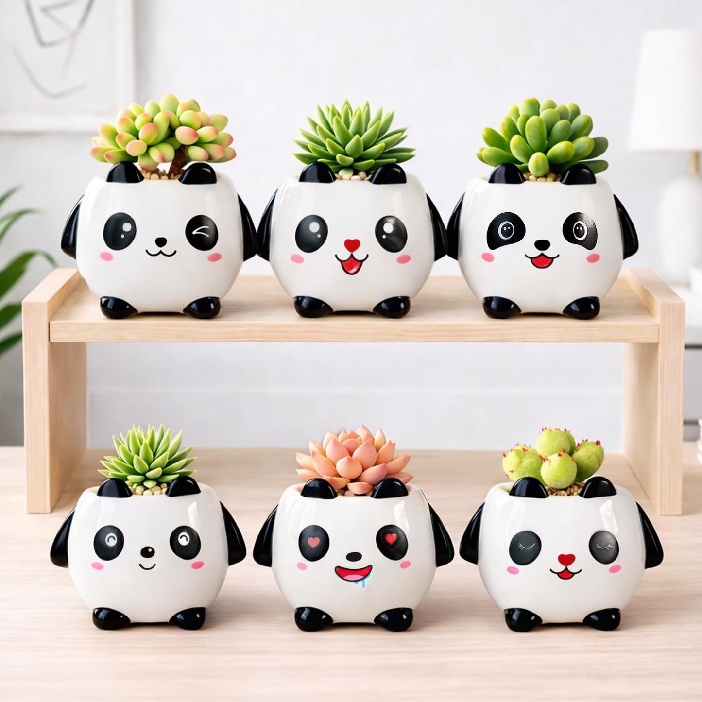 Set of 6 Small Cartoon Plant Pots with Drainage - 3.5 Inch Animal Succulent Planters - Mini Ceramic Cactus Pots, Air Plant Holder for Window Sill, Office, Bookshelf Decor