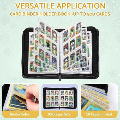 Baseball Card Binder Holder 900 Pockets with 50 Removable Sleeves, Portable Sports Trading Cards Binder Album Collector Organizer Protectors with Zipper,Waterproof