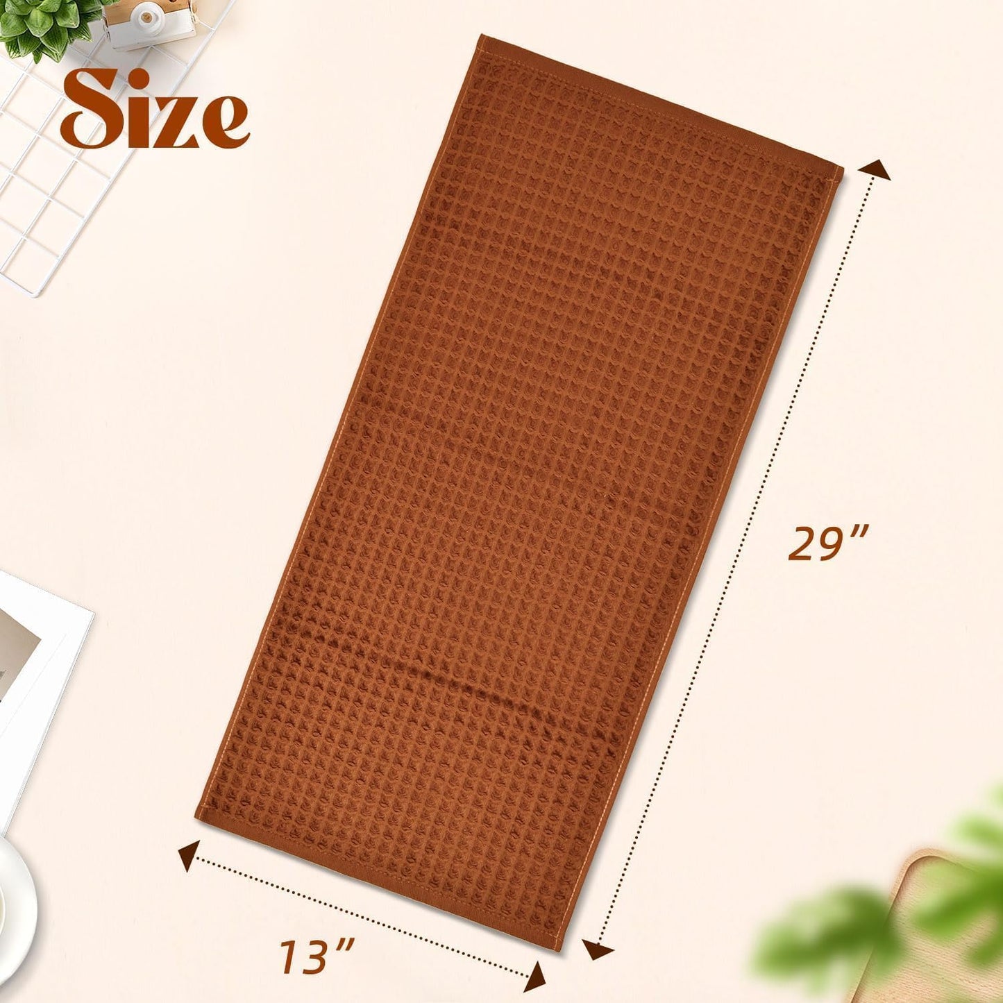Jacquotha Waffle Hand Towels for Bathroom Kitchen Decor 2-Piece (Rust) – Cotton Quick Dry, Super Soft, Absorbent Kitchen Towels, 13x29”