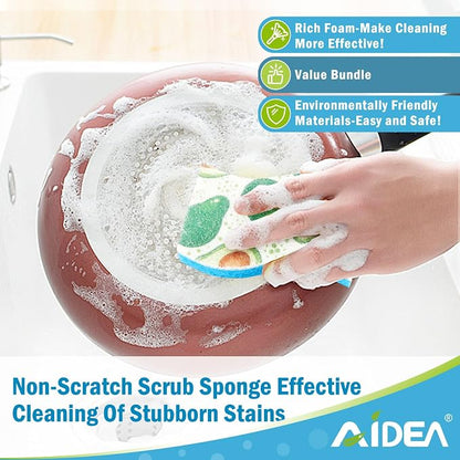 AIDEA Sponges Kitchen, Non-Scratch Scrub Sponge-6Count, Sponges for Non-Stick Cookware, Cellulose Sponge for Dishes, Cleans Fast Without Scratching, Cleaning Power for Kitchen, Bathroom, Household