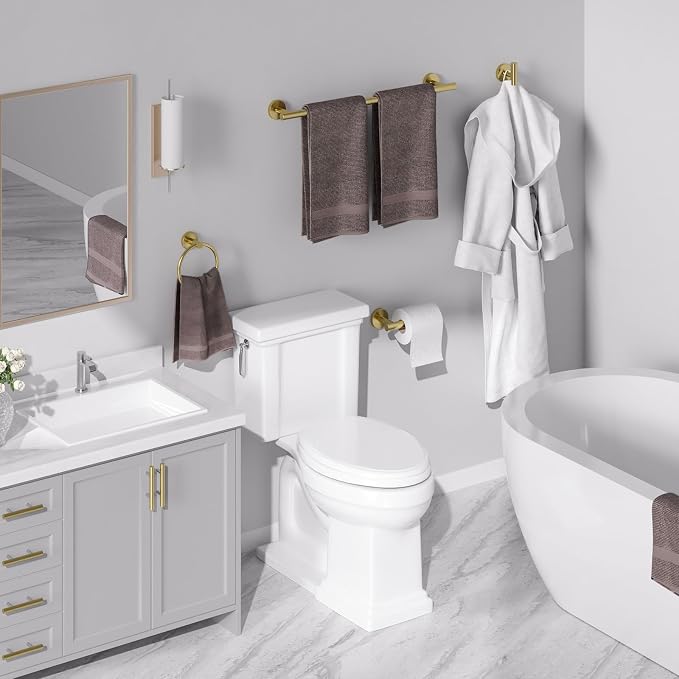 USHOWER Brushed Gold Bathroom Accessories Set, 24-Inch Towel Bar Set Wall Mounted, Durable SUS304 Stainless Steel Bathroom Hardware Set, 8-Piece