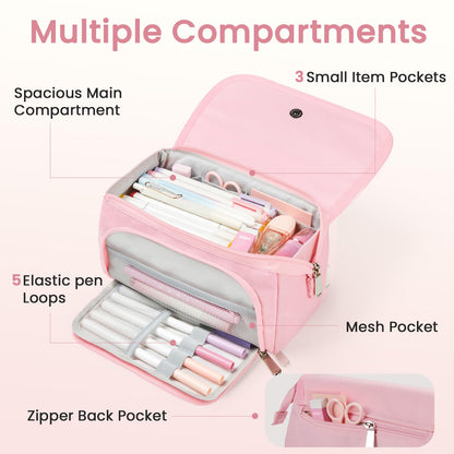 Sooez Super Large Pencil Case, Big Capacity Pencil Bag with 3 Compartments, Holds 100 Pencils, Cute Pencil Pouch with Zipper, Portable Stationery Pen Bag, Aesthetic School Supplies For Girls, Beige