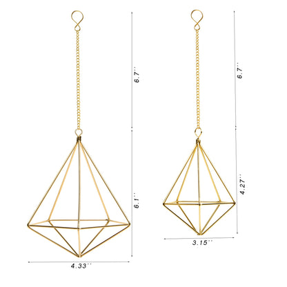 libproqia 4 Pcs Geometric Himmeli Air Plant Holders - Metal Tillandsia Display Hangers with Chains, 2 Sizes (Small & Large) - Gold Home Decor, Housewarming Gift, Boho Wall or Ceiling Hanging Planter
