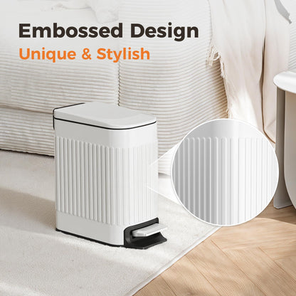 TrashAid Slim Bathroom Trash Can with Lid Soft Close, 6 Liter/1.6 Gallon Stainless Steel Small Garbage Can with Removable Inner Bucket, Step Pedal, Slim Wastebasket for Toilet, Office, Bedroom, White