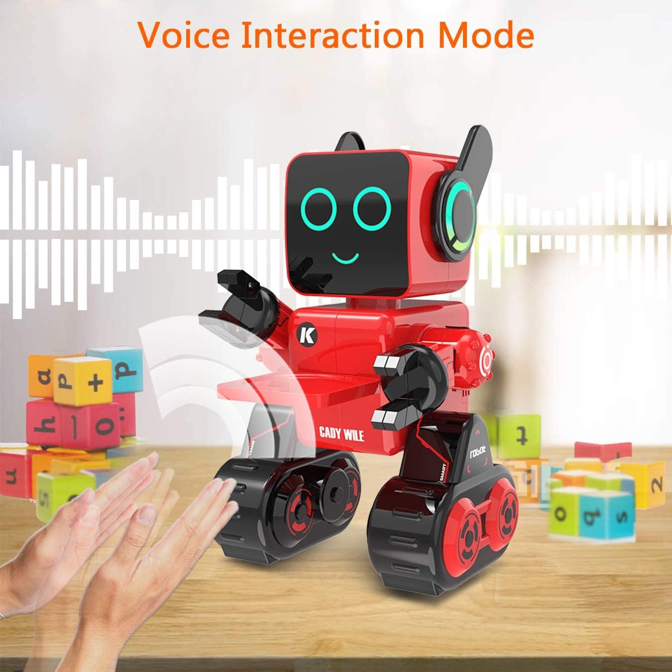 HBUDS Robots for Kids, Remote Control Robot Toy Intelligent Interactive LED Light Speaks Dance Moves Built-in Coin Bank Programmable Rechargeable RC Robotic Kit (Red)
