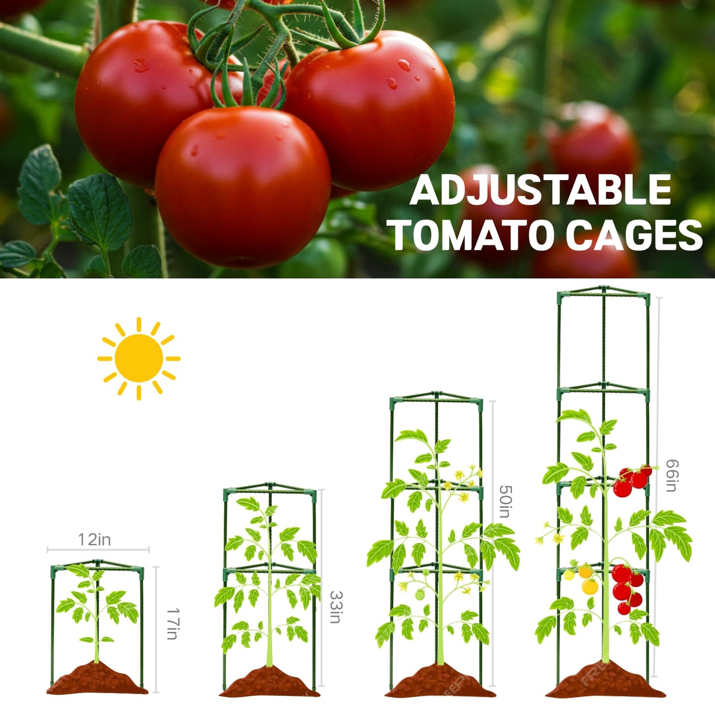 Wikdey Tomato Cages for Garden&Pots, 6 Pack 50" Plant Support Trellis for Tomatoes, Cucumbers, Beans | Heavy-Duty Steel with Rust-Proof Coating | Garden Stakes for Outdoor Indoor Plants