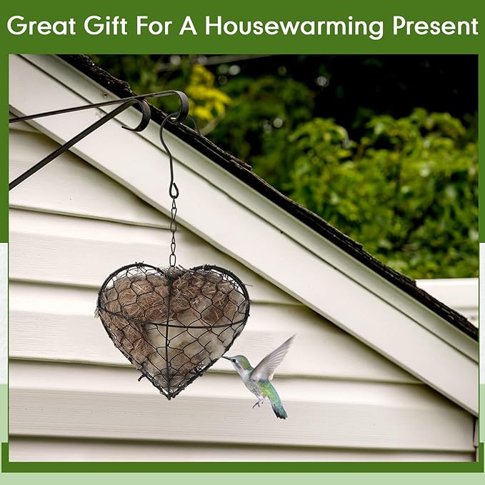 Menkxi 2 Pcs Bird Nesting Material, Hummingbird Nest Gift Enjoy Birds Gardening Outside Cute Decor Refillable Nesting Gift for Bird Lovers, Spring Garden Decoration Gifts (Heart Shaped)