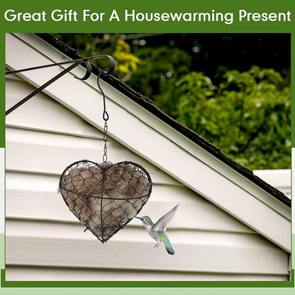 Menkxi 2 Pcs Bird Nesting Material, Hummingbird Nest Gift Enjoy Birds Gardening Outside Cute Decor Refillable Nesting Gift for Bird Lovers, Spring Garden Decoration Gifts (Heart Shaped)