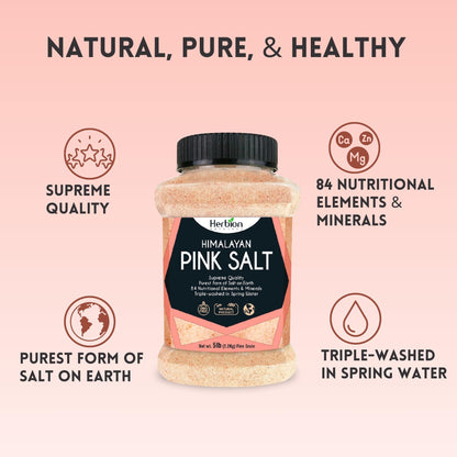 Herbion Naturals Premium Himalayan Cooking Essentials – Pink Salt 5 lbs & Salt Grinder Bottle | Mineral-Rich Seasoning, Pantry Staple & Fresh-Grind Flavor | 2-Piece Bundle