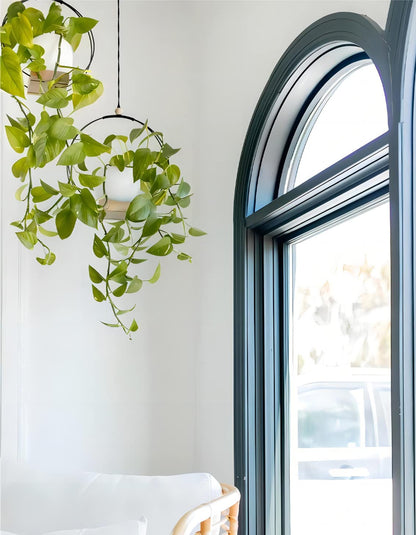 Dravmola Plant Hanger with Wood Base - Boho Macrame Hanging Plant Holder for Indoor Plants Hanging Planter for Wall /Window/Room Decor Black (Pot & Plant Not Included)