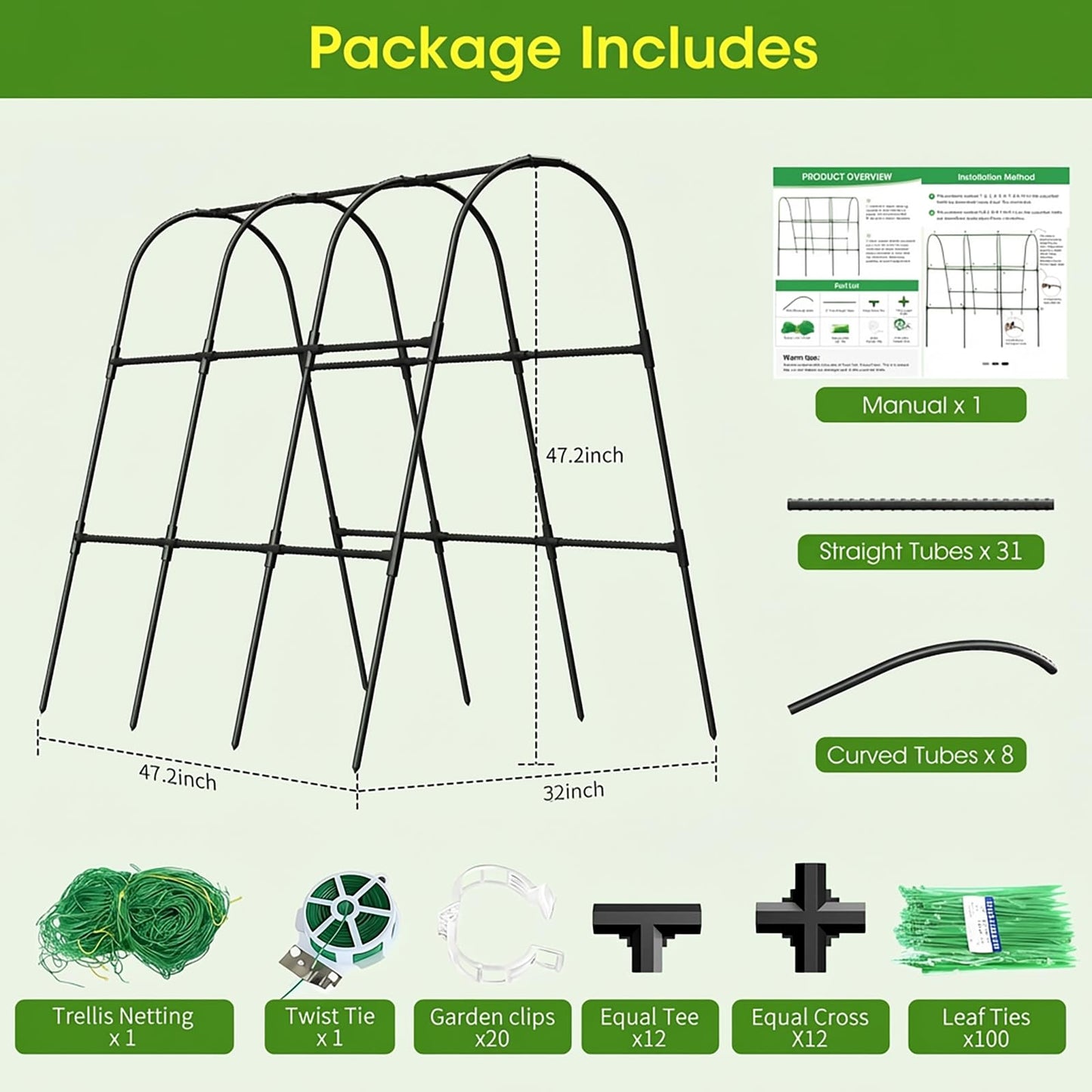 MQHUAYU Cucumber Trellis for Raised Bed,U-Shape Garden Trellis for Climbing Plants Outdoor, Metal Arch Vegetables Trellis, Plant Support for Vine (Black, 47.2" Lx21.6 WX47.2 H-Medium)