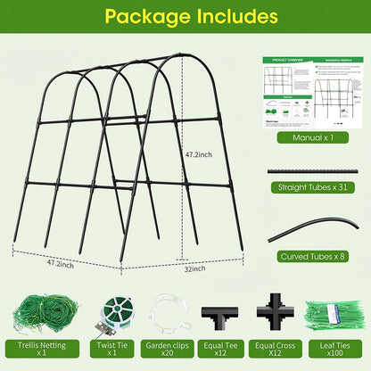 MQHUAYU Cucumber Trellis for Raised Bed,U-Shape Garden Trellis for Climbing Plants Outdoor, Metal Arch Vegetables Trellis, Plant Support for Vine (Black, 47.2" Lx21.6 WX47.2 H-Medium)