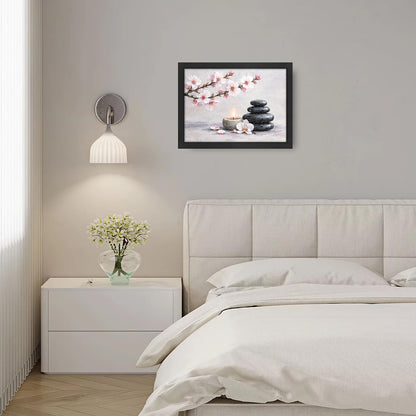 Framed Zen Stones Wall Art Yoga Meditation Picture Wall Decor Zen Minimalist Canvas Print Painting Neutral Calming Artwork Gifts for Bathroom Spa Room Bedroom Home Decoration 12"x16"