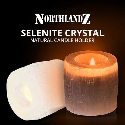 NORTHLANDZ Selenite Crystal Candle Holder, Hand Crafted Morocco Tealight Candlestick Holder for Healing, Meditation & Yoga, Ideal for Gift & Bedroom Decor