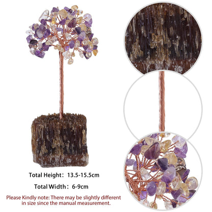 Rockcloud Handmade Amethyst & Citrine Crystal Tree with Amber Calcite Cluster Base Money Tree Tumbled Stones Feng Shui Ornament for Home Office Desktop Decoration