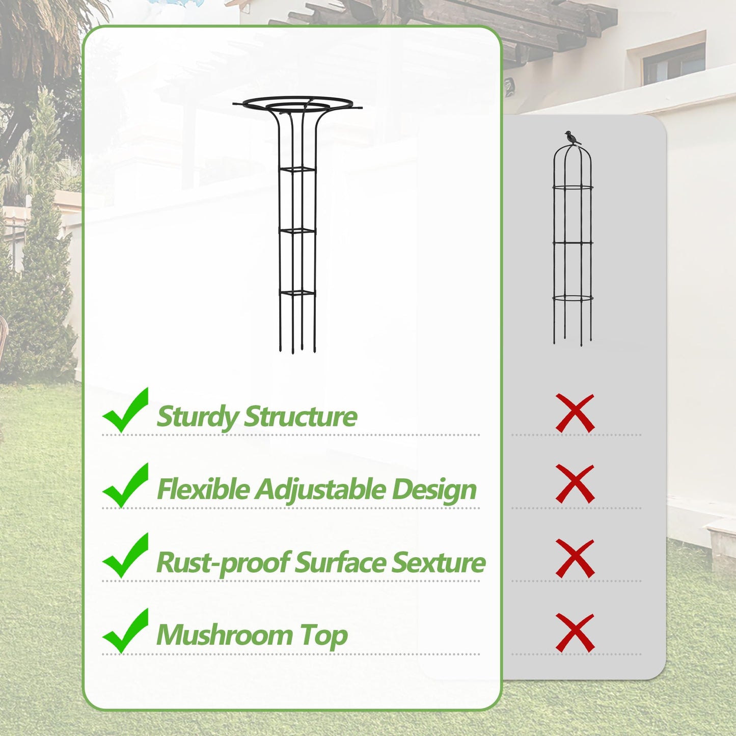 Trellume Trellis for Climbing Plants Outdoor, 70.9 Inch Mushroom Top Trellis for Climbing Plants, Metal Plant Support for Potted Plants Climbing Vine Rose Clematis Vegetable Trellis (2 Pack)