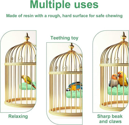 2 Pcs Bird Beak Grinding Stone, Ice Cream Style Small Green Parrot Perches Stand for Cage Perch Toy Foot Claws Trimmer Teething Toys Accessories for Budgies Parakeets Cockatiels