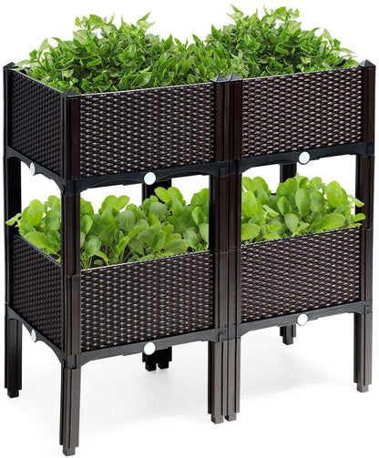 LDAILY LUARANE Raised Garden Bed Kit, Outdoor Plastic Planter Box Set of 4, Elevated Garden Beds with Brackets, Suitable for Garden Patio Balcony Dining Room