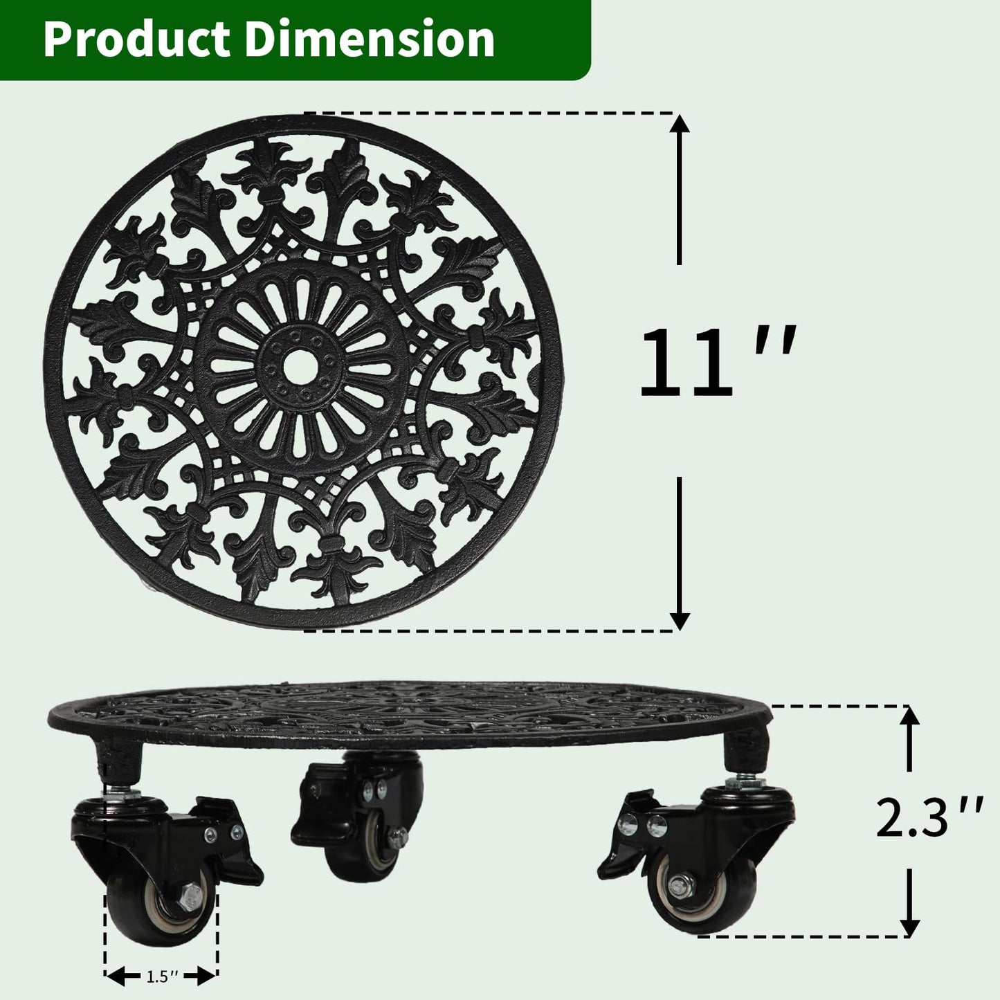 GARGENTOL Rolling Plant Stand with Wheels, 1 Pack Heavy Duty Metal Plant Caddy 11 Inch Wrought Iron Plant Dolly Outdoor Round Plant Rollers Stand for Large Potted Plants and Flower Pot, Black