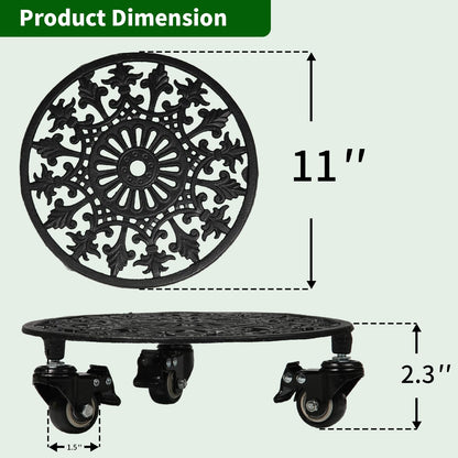 GARGENTOL Rolling Plant Stand with Wheels, 1 Pack Heavy Duty Metal Plant Caddy 11 Inch Wrought Iron Plant Dolly Outdoor Round Plant Rollers Stand for Large Potted Plants and Flower Pot, Black