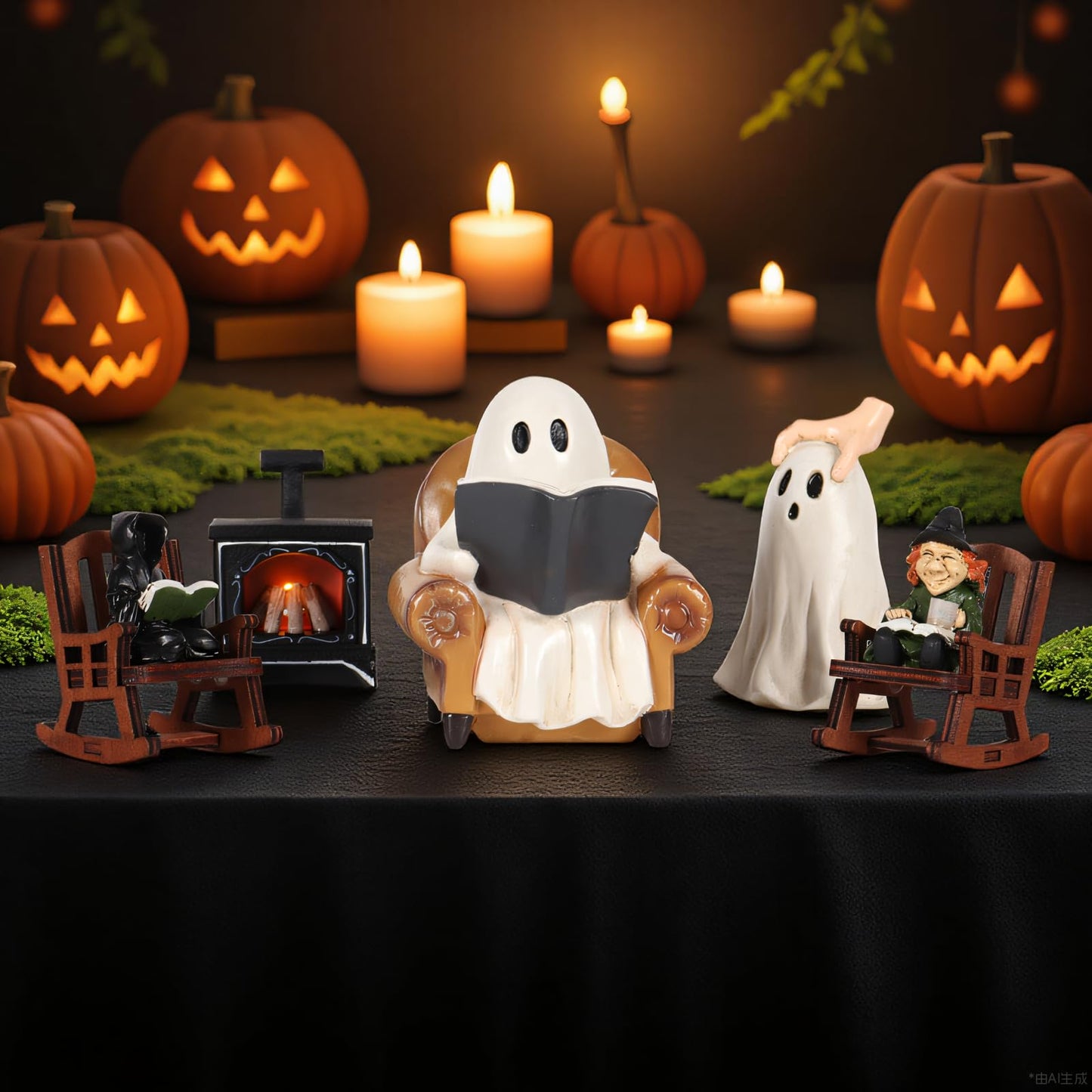 PAJH Ghost Reading Book Figurines Ghost Decor, Book Lovers Gifts for Readers Women Housewarming Gifts, Bookshelf Decor Desk Decorations for Home Office