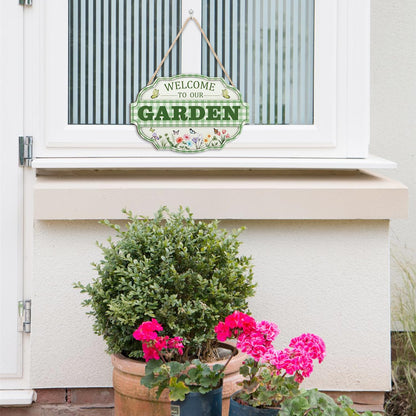 HOURIA 3D Welcome to Our Garden Wood Sign,(11.4”x8”) Gardening Greenhouse Decor, Gardening Sign, Flowers Butterfly Garden Decorations for Outside,Gardening Gifts,Gifts for Plant Lovers