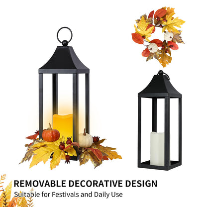 Bdor 2 Pack Fall Lantern Decor with LED Candle – 15.7 Inch Harvest Pumpkin Maple Leaf Hanging Lantern for Autumn Thanksgiving Table Centerpiece Indoor Outdoor Decoration, Battery Operated