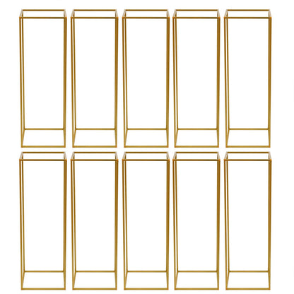 EurHomePlus 10Pcs Geometric Metal Flower Stands, 80cm Tall Gold Flower Stand Road Lead Metal Floor Vase Column, Centerpiece Stands Rectangular Display Rack for Wedding Party Decor