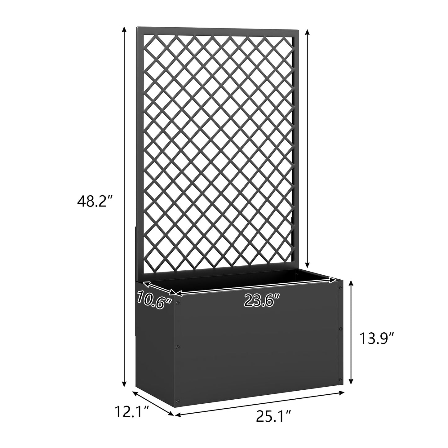 kinbor Planter with Trellis - Metal Planter Boxes Outdoor, Raised Garden Bed with Lattice Trellis for Climbing Plants, Black Flower Boxes Outdoor