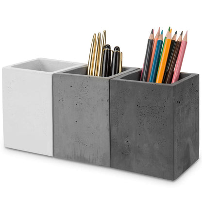 MyGift Pen Holder Pencil Holder For Desk,Pen Cup Holder For Desk,Concrete Desktop Pencil Cup,Modern Gray-Tone,Set of 3