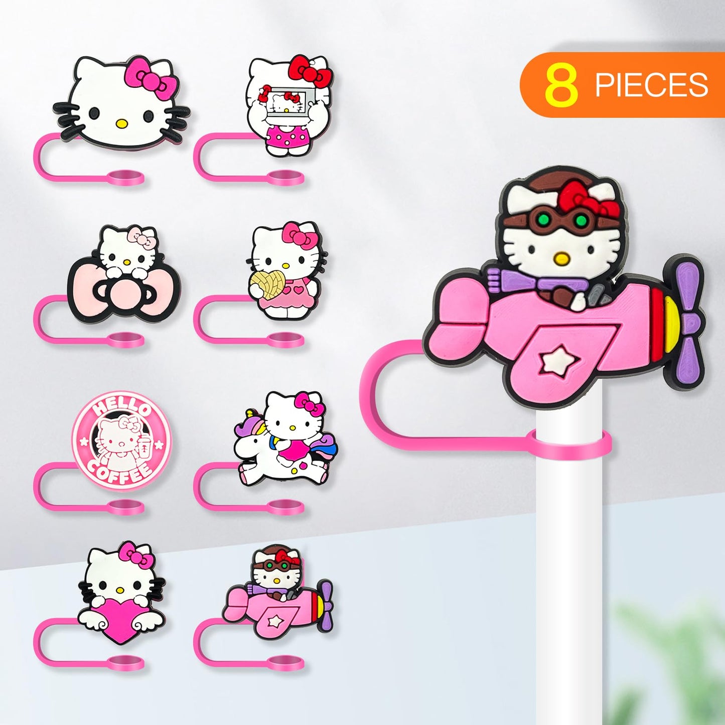8Pcs Cartoon Straw Covers Cap for Tumblers Cup, 10mm Cartoon Straw Topper, Silicone Straw Tip Covers for Drinking Straws