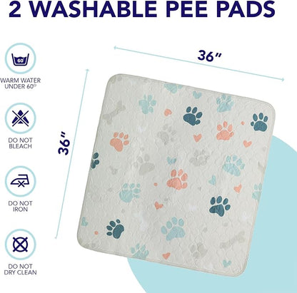 PUPIBOO Washable Pee Pads for Dogs and Cats - Super Absorbent Reusable Puppy Training Pads - 100% Waterproof, Leak-Proof & Non-Slip Whelping Pads for Pet Housebreaking