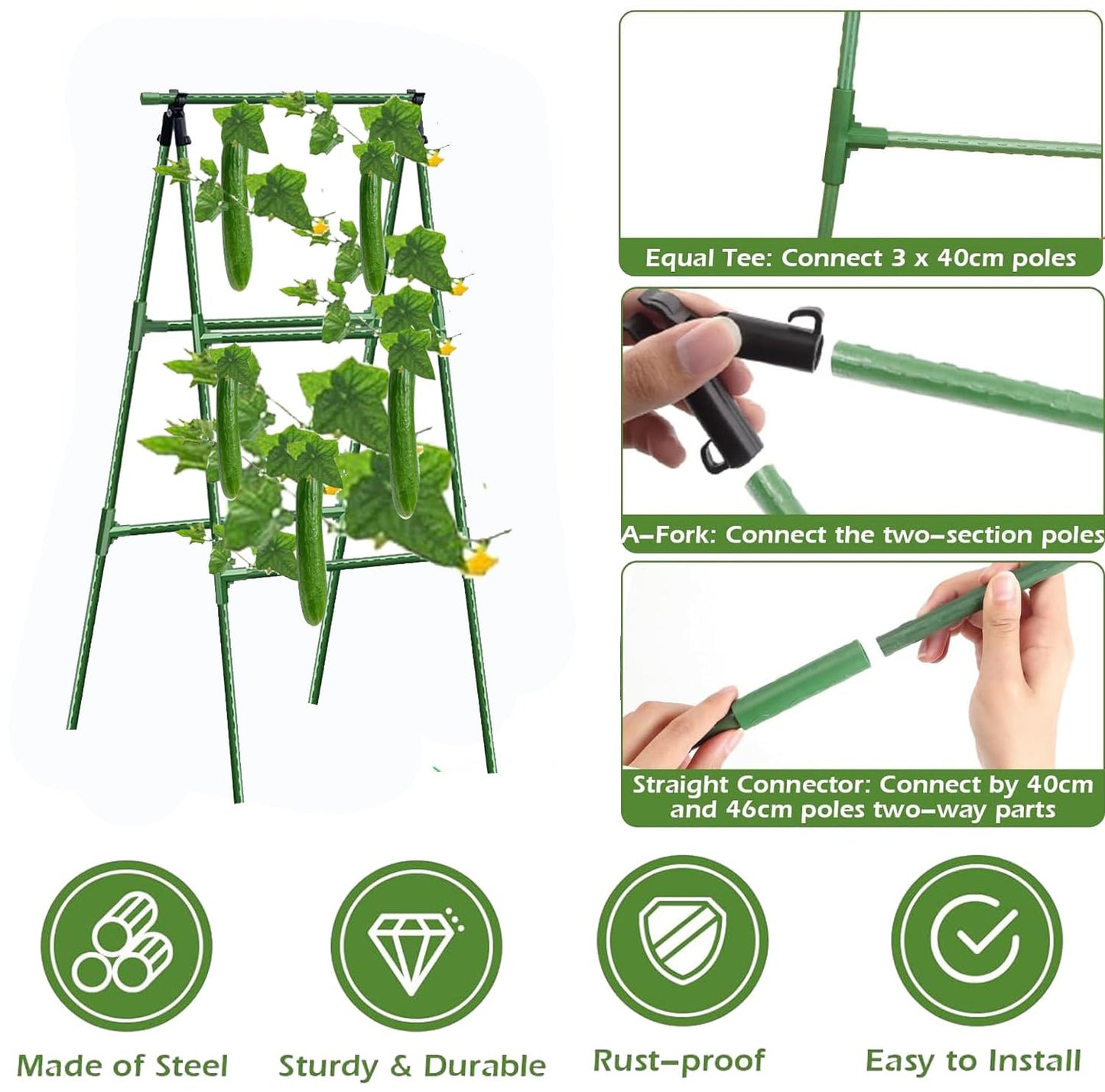 Small Size Garden Cucumber Trellis for Climbing Plants Outdoor, 47x16 inch A Frame Cucumber Trellis for Garden Raised Bed, Plant Support for Vegetable Vine Pea Bean, with Netting