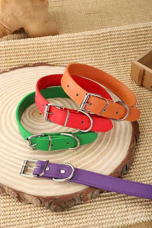 Orange Soft Leather Dog Collar for Small,Medium, Large Dog, Comfortable and Adjustable(Wide: 0.95'' for Dog's Neck: 13''~18'', Orange, L)
