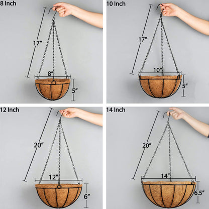 Kingbuy 8" Metal Hanging Plant Baskets with Coconut Liner (2 Pack) - Farmhouse Wire Planters Flower Pots for Plants Ferns Indoor Outdoor Balcony Patio Garden Decoration