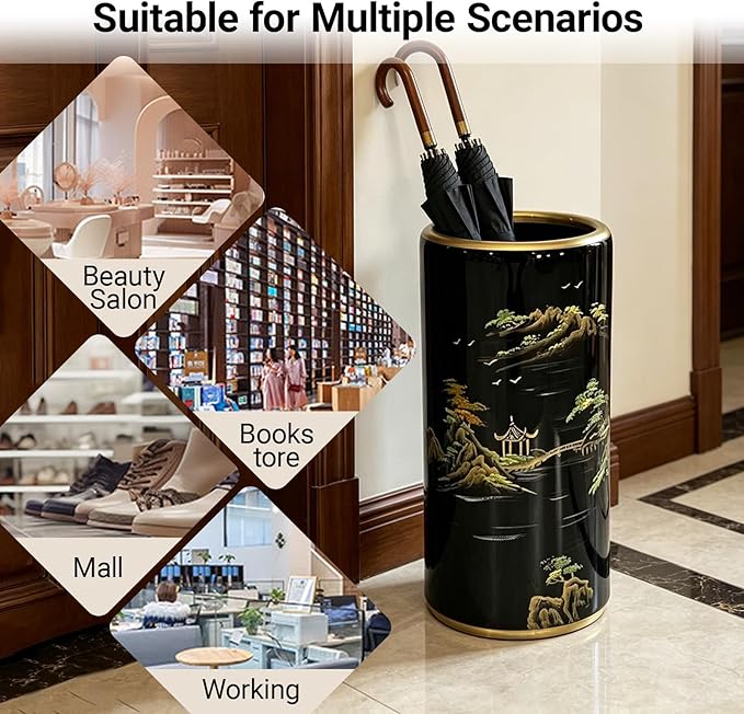 Ceramic Umbrella Stand Umbrella Holder for Entryway Hand-Made Umbrella Stand Barrels Umbrella Holder Cane Floor Standing Vase Ceramic Storage Bucket for Home Office Entrance Indoor.(Silver216)