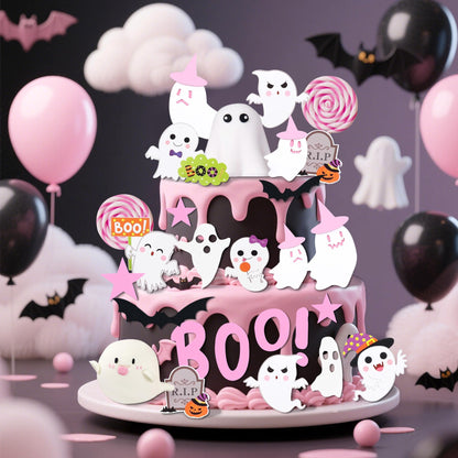 24 PCS Boo Haunted Cake Decor Ghost Cake Topper Halloween Party Supplies Ghost Party Decoration Halloween Ghost Decorations
