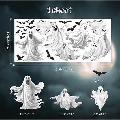Halloween Large Ghosts Window Clings Halloween Window Stickers Black Bats Window Decals Home Classroom Office Party Decoration