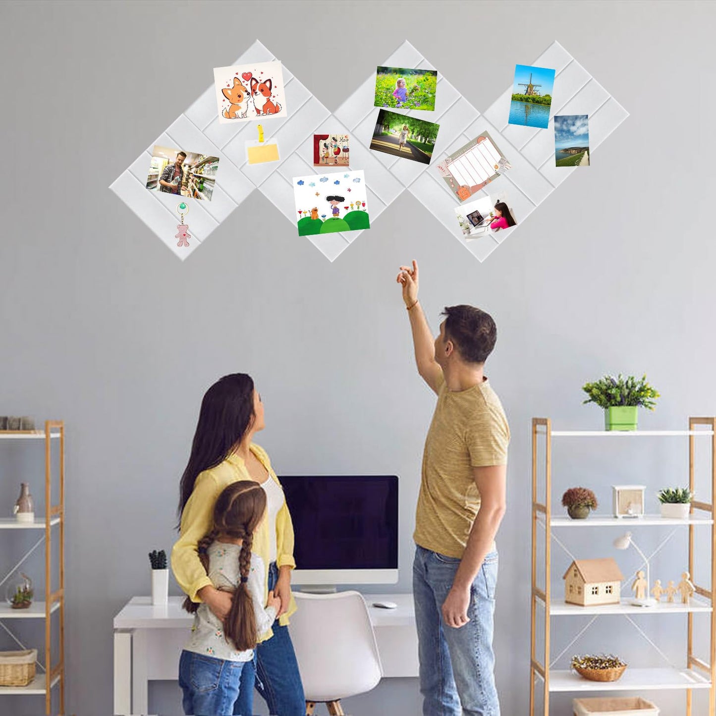 Large Cork Board Alternative 48" X 36" Bulletin Board - 12 Pack Removable Felt Wall Tiles, Cork Wall Tiles Bulletin Board Home Office Essentials - Warm White