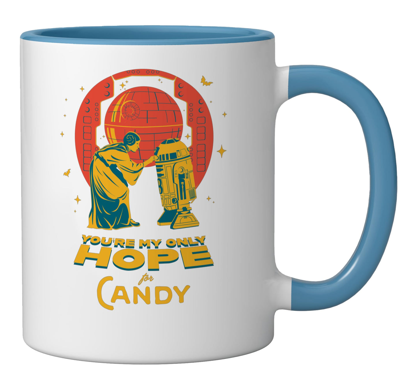 Star Wars Halloween Leia R2-D2 Youre My Only Hope for Candy Ceramic Mug, Blue/White