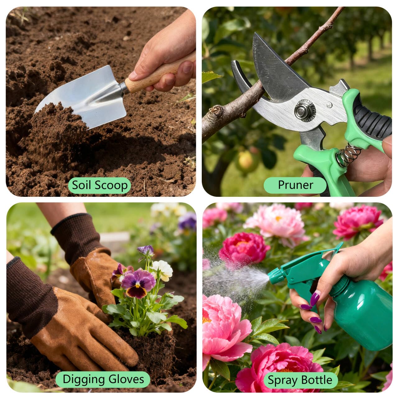 10-Piece Premium Gardening Tool Set—Includes A Moisture Meter, Heavy-Duty Rust-Resistant Stainless Steel Tools with A Storage Carry Bag. The Perfect Gardening Gift for Both Men and Women (Green)
