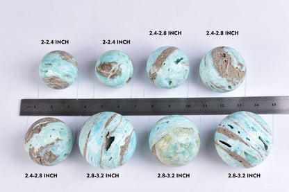 AMOYSTONE Blue Hemimorphite Orb 2.4-2.8" Spiritual Energy Stone Sphere with Wood Stand