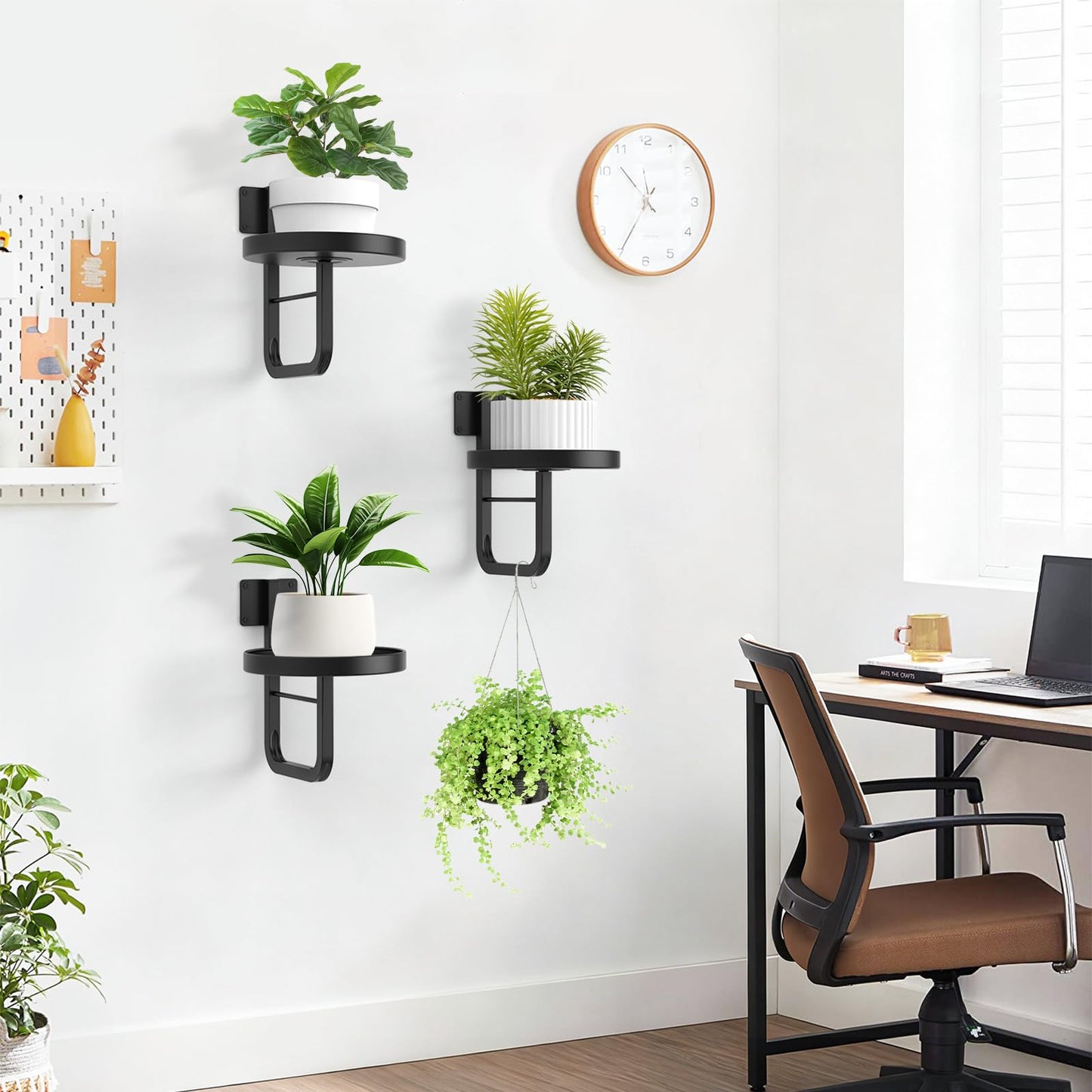 JOPBENG Wall Plant Holder, 7.9 Inch Hanging Plant Holder Wall Planters for Indoor Plants, Wall Mounted Plant Holder Window Plant Shelves for Outdoor Metal Wall Planter Black 2Pcs