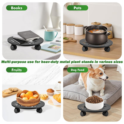 DEELF OUTLET 3 Packs 13.5" Large Metal Plant Caddy with Wheels Heavy-duty Plant Dolly Pot Mover Rollers Rolling Plant Stands Indoor Outdoor Wheeled Plant Holder Coaster Trolley, Black