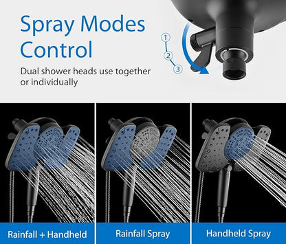 INAVAMZ Black Shower Heads with Handheld Spray Combo 2.5GPM: 10” Rainfall Shower Head & Detachable Shower Head, 9 Spray Settings Handheld Shower Head with ON/OFF Switch and 15-Stage Filter
