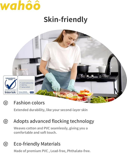 LANON Protection wahoo Skin-Friendly Dishwashing Cleaning Gloves, Dishwashing Kitchen Gloves with Cotton Flocked Liner, Non-Slip, Surf Spray, Large